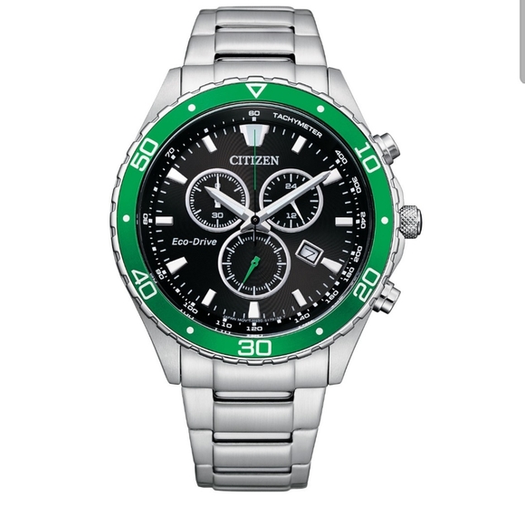 Citizen Eco-Drive Brycen 43mm Men's Chronograph Sport Watch - Silver/Green/Black - Picture 1 of 1